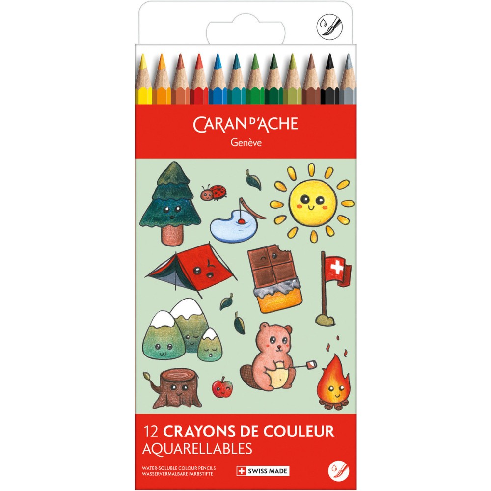 Zestaw kredek akwarelowych Kawaii Mountain - Caran d'Ache - 12 szt.