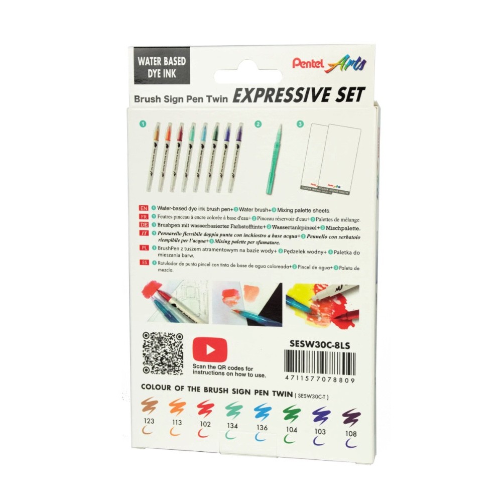 Set of Brush Sign Pen Twin Set Landscape - Pentel - 8 pcs.