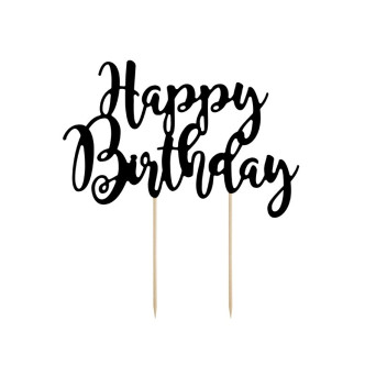 Cake topper Happy Birthday - black, 22,5 cm 1 pc.