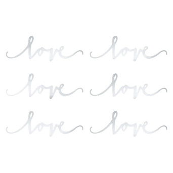 Dekoracja Love - srebrna, 6 x 20 cm, 6 szt.
