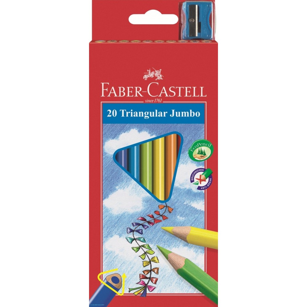 Jumbo crayons triangular 20 colors + pencil sharpener - Faber-Castell