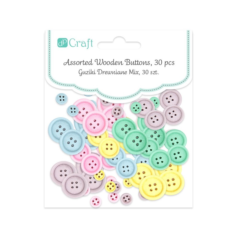 Wooden buttons - pastel, 30 pcs.