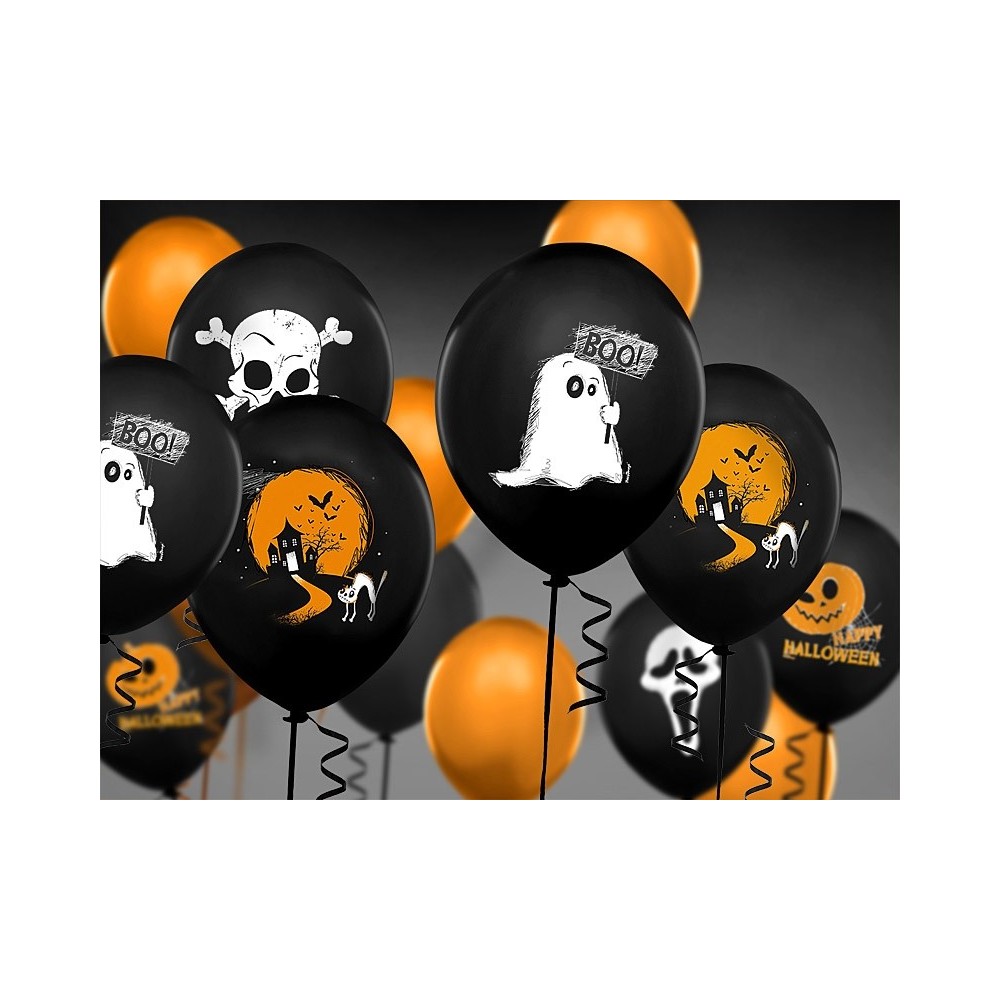 Ghost balloons - black, 30 cm, 6 pcs.