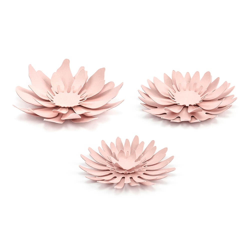 Paper decorative flowers - powder pink, 3 pcs.