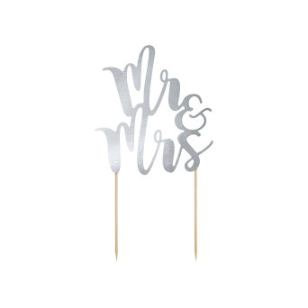 Topper na tort Mr&Mrs, srebrny 25,5 cm