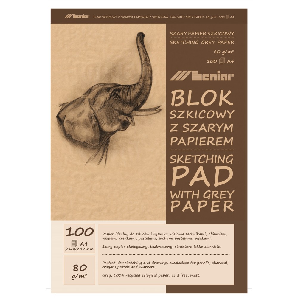 Blok szkicowy eko szaro-brązowy - Leniar - A4, 80 g