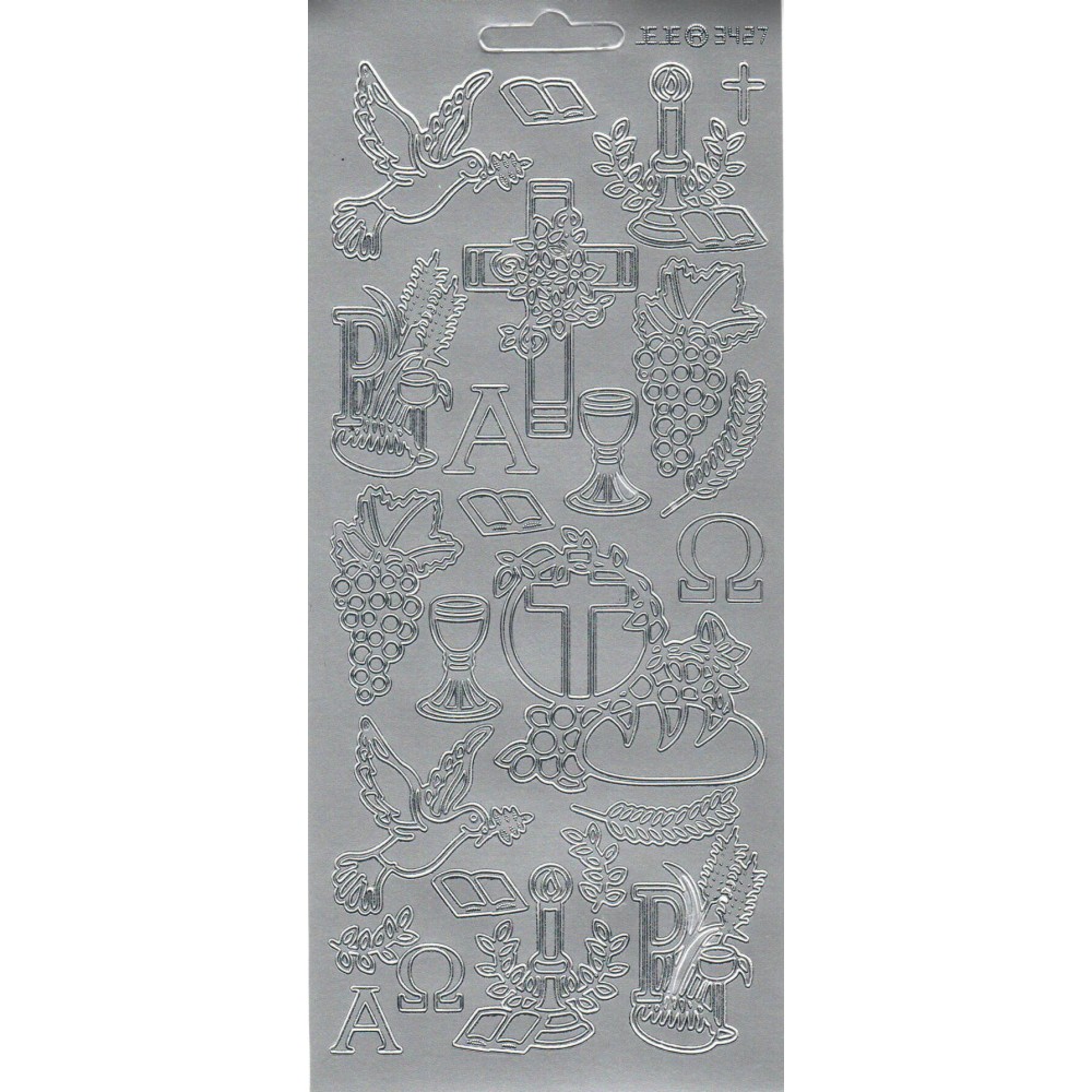 Stickersy, naklejki ażurowe - Komunia, srebrne