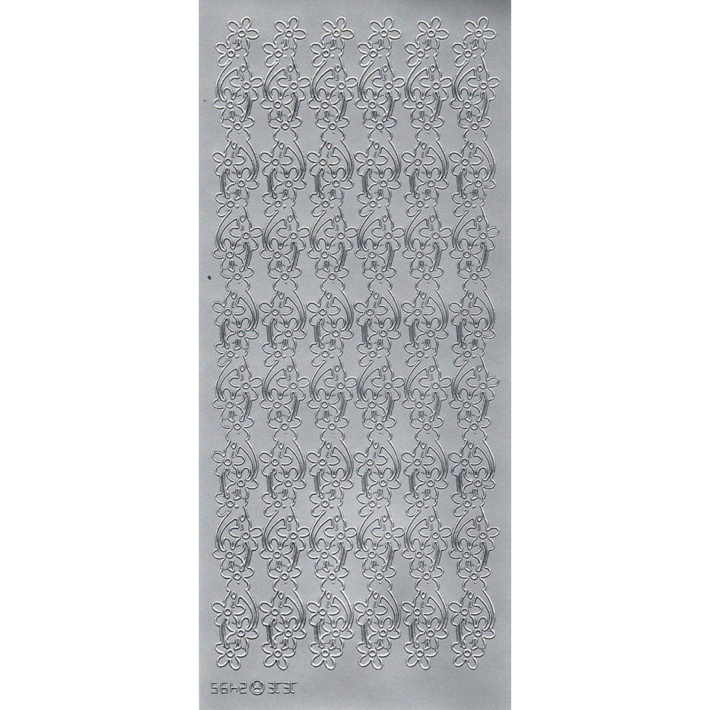 Stickersy, naklejki ażurowe - Szlaczek kwiaty, srebrne