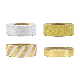Decorative Washi tape - silver and gold, 4 pcs.