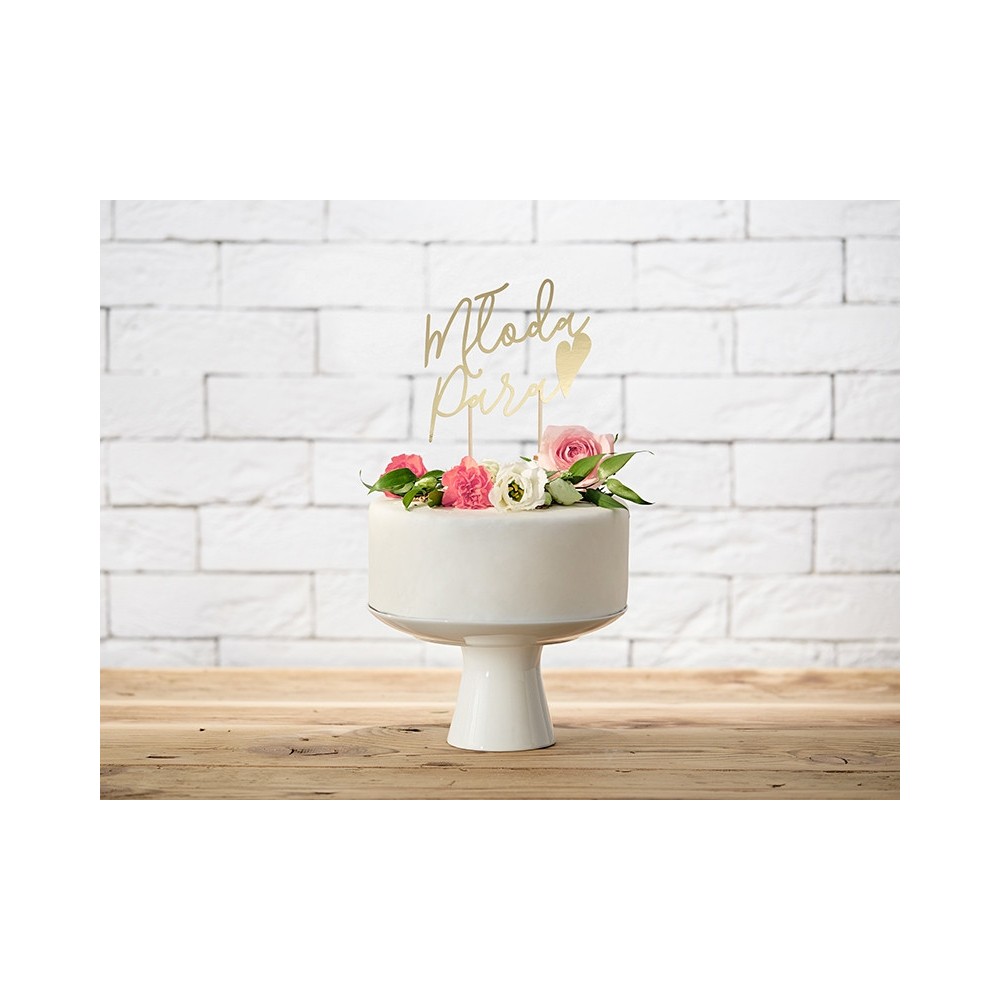 Topper na tort Młoda Para - złoty, 22,5 cm