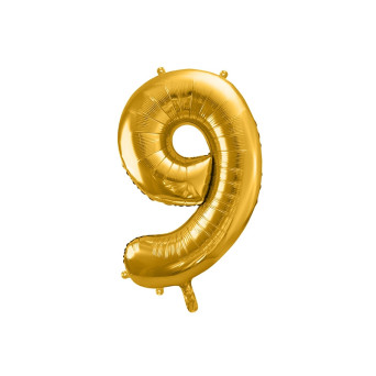 Balon foliowy cyfra 9 - złoty, 86 cm