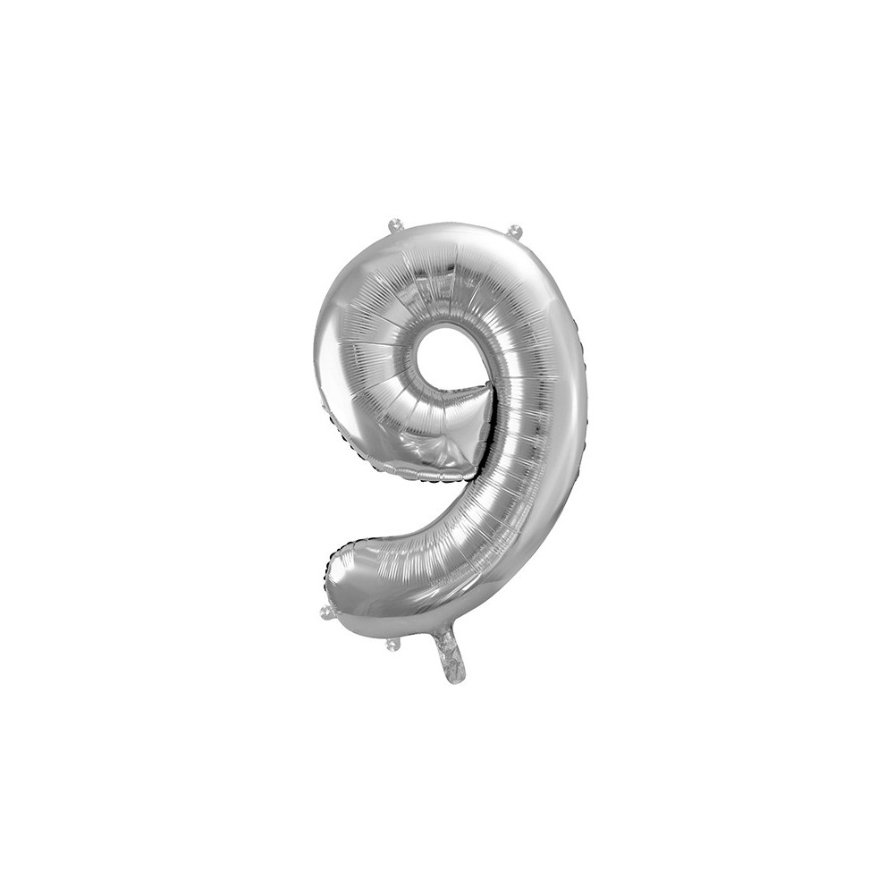 Balon foliowy cyfra 9 - srebrny, 86 cm