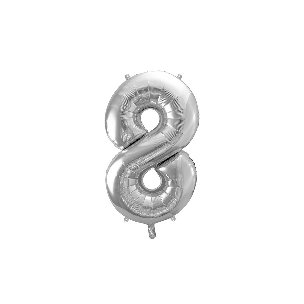 Balon foliowy cyfra 8 - srebrny, 86 cm