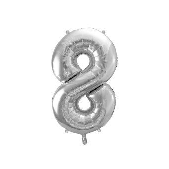 Balon foliowy cyfra 8 - srebrny, 86 cm