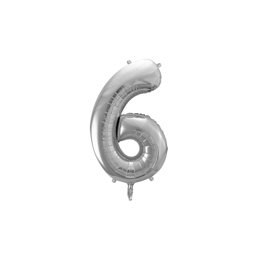 Foil balloon number 6 - silver, 86 cm