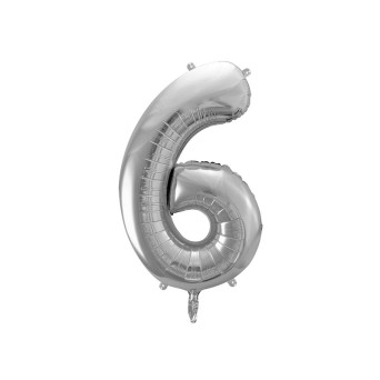 Foil balloon number 6 - silver, 86 cm
