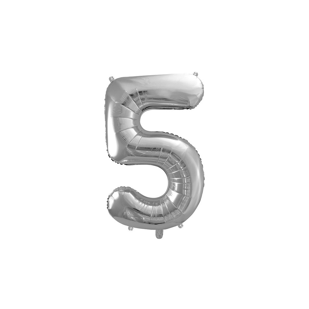 Balon foliowy cyfra 5 - srebrny, 86 cm