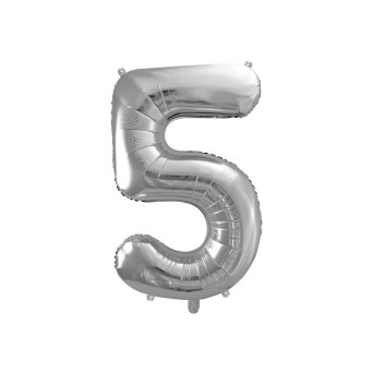 Balon foliowy cyfra 5 - srebrny, 86 cm