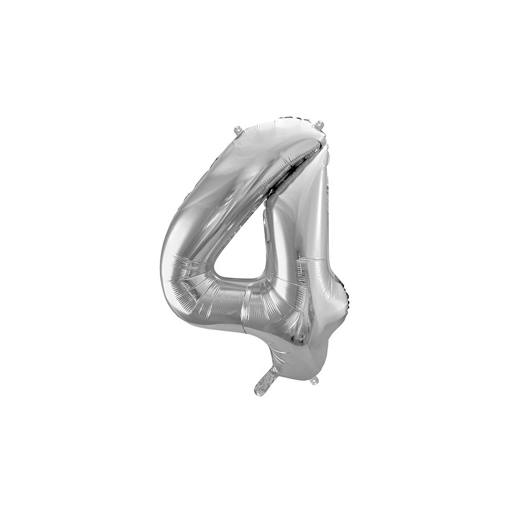 Balon foliowy cyfra 4 - srebrny, 86 cm