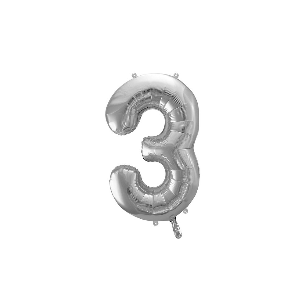 Balon foliowy cyfra 3 - srebrny, 86 cm