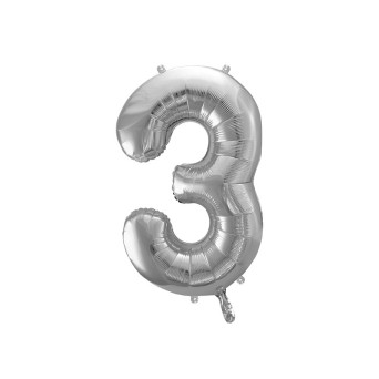 Balon foliowy cyfra 3 - srebrny, 86 cm