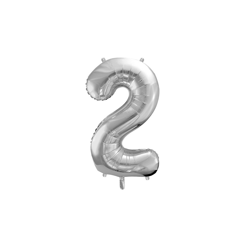 Balon foliowy cyfra 2 - srebrny, 86 cm