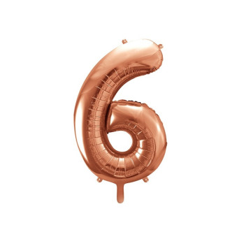 Foil balloon number 6 - rose gold, 86 cm