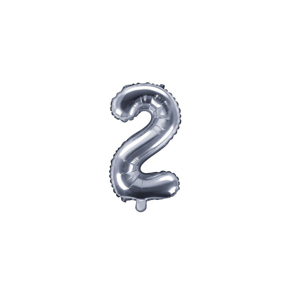 Foil balloon 35 cm Number "2", silver