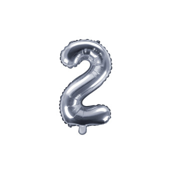 Balon foliowy cyfra 2 - srebrny, 35 cm