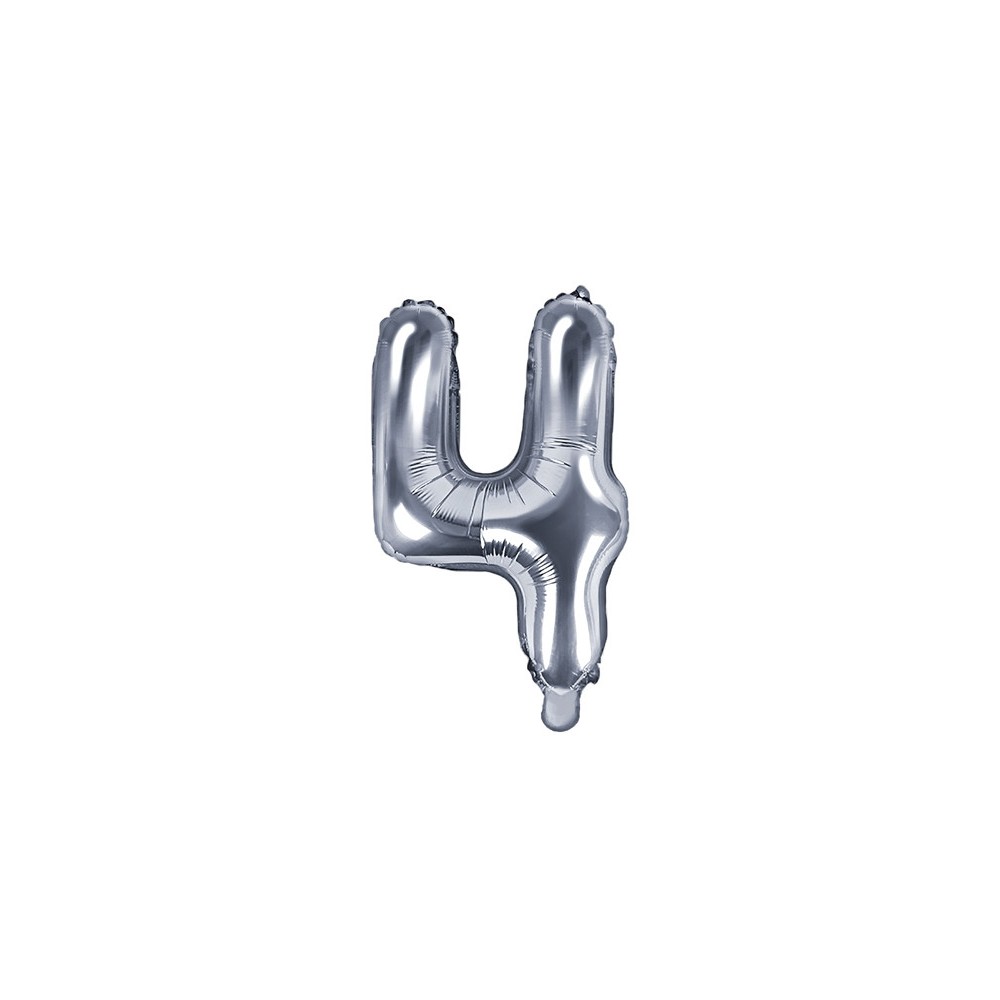 Foil balloon 35 cm Number "4", silver