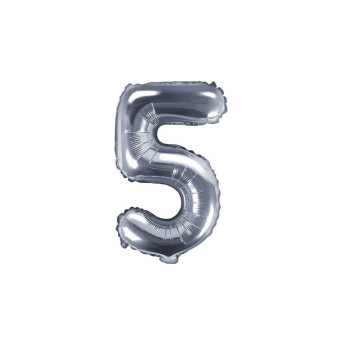 Balon foliowy cyfra 5 - srebrny, 35 cm