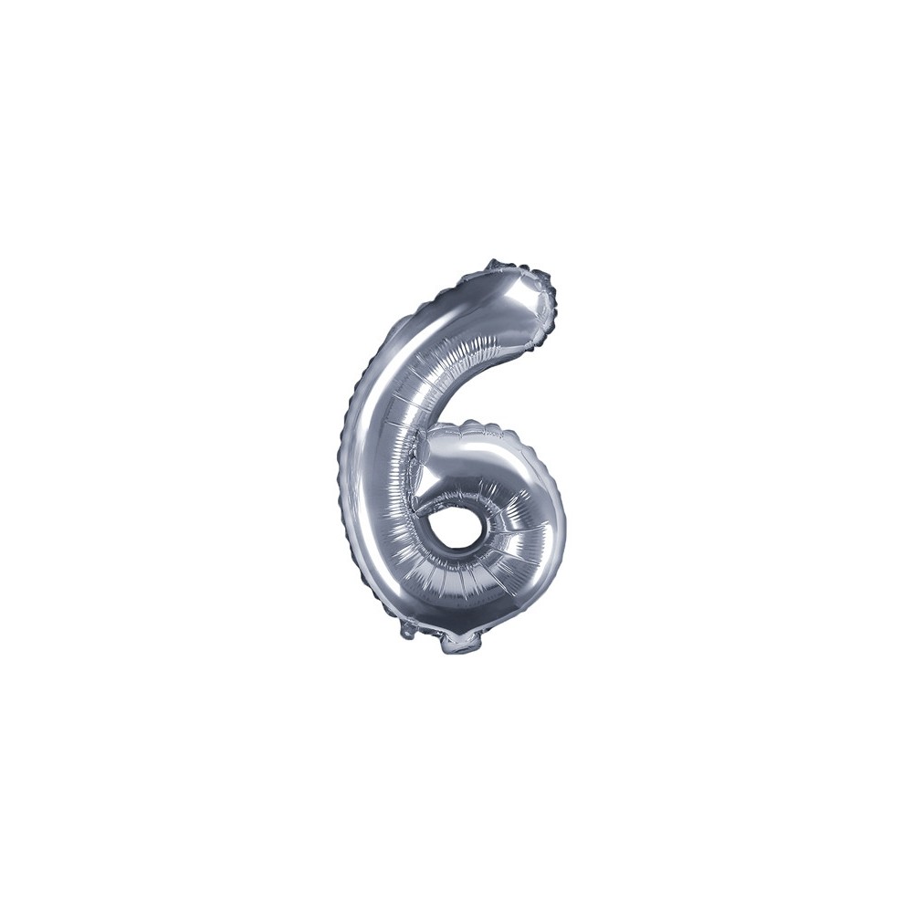 Foil balloon 35 cm Number "6", silver