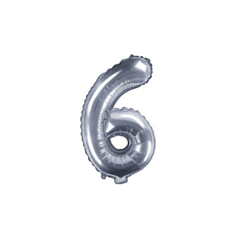 Balon foliowy cyfra 6 - srebrny, 35 cm