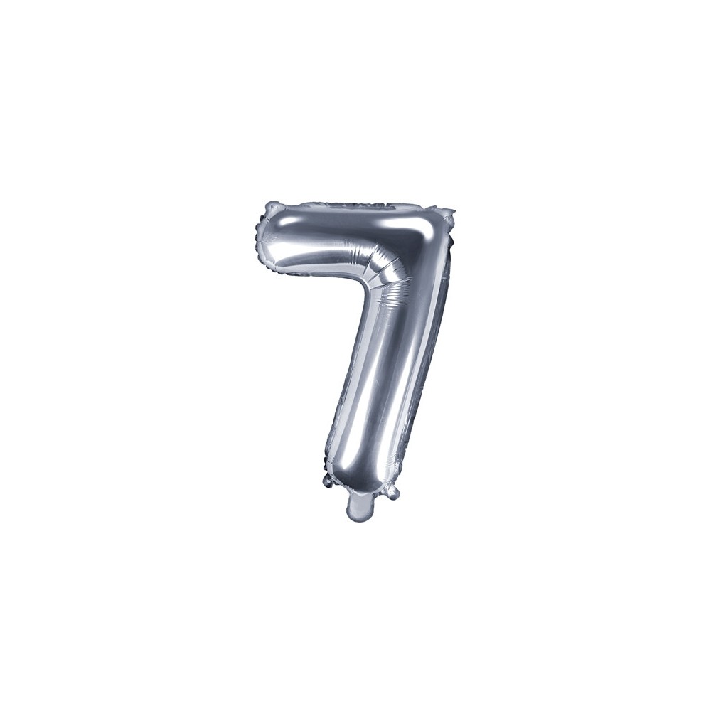 Balon foliowy cyfra 7 - srebrny, 35 cm