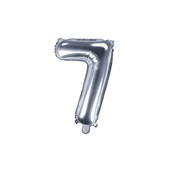 Balon foliowy cyfra 7 - srebrny, 35 cm