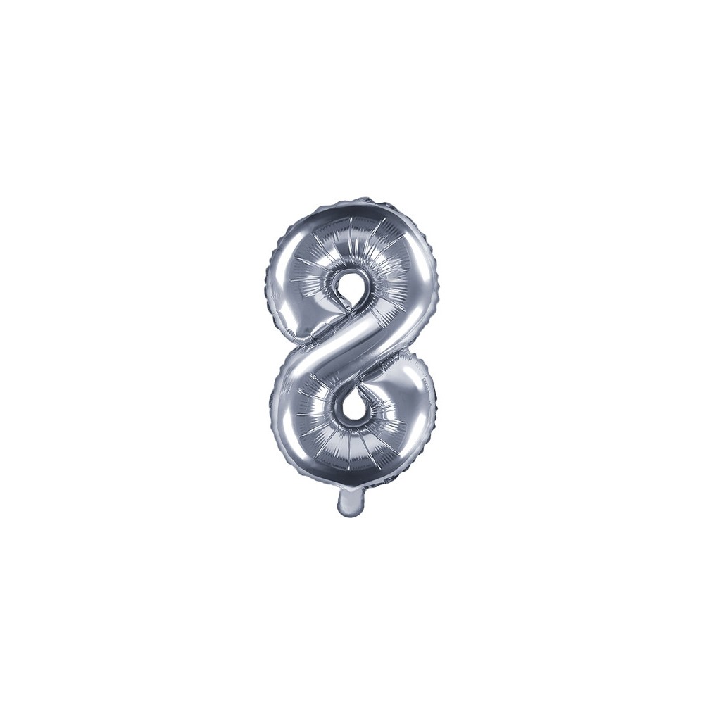 Balon foliowy cyfra 8 - srebrny, 35 cm