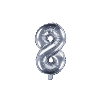 Foil balloon 35 cm Number "8", silver