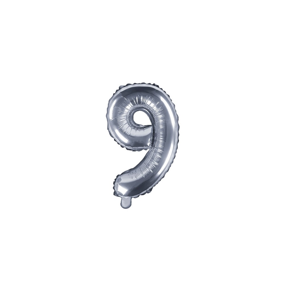 Foil balloon 35 cm Number "9", silver