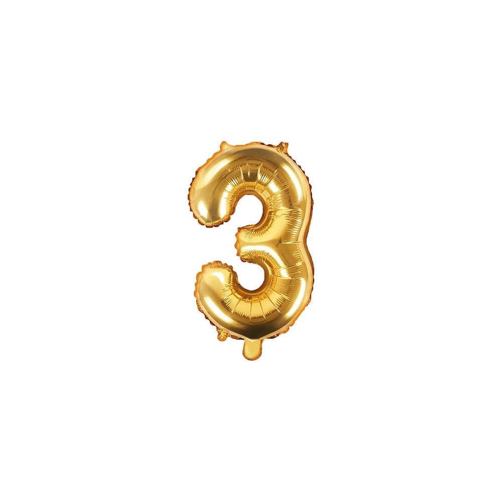 Foil balloon number 3 - gold, 35 cm