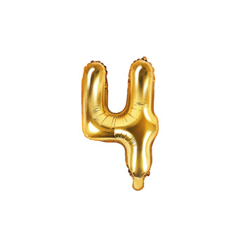 Balon foliowy cyfra 4 - złoty, 35 cm