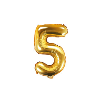 Foil balloon 35 cm Number "5", gold