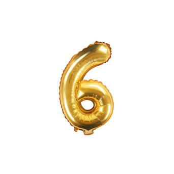 Foil balloon 35 cm Number "6", gold
