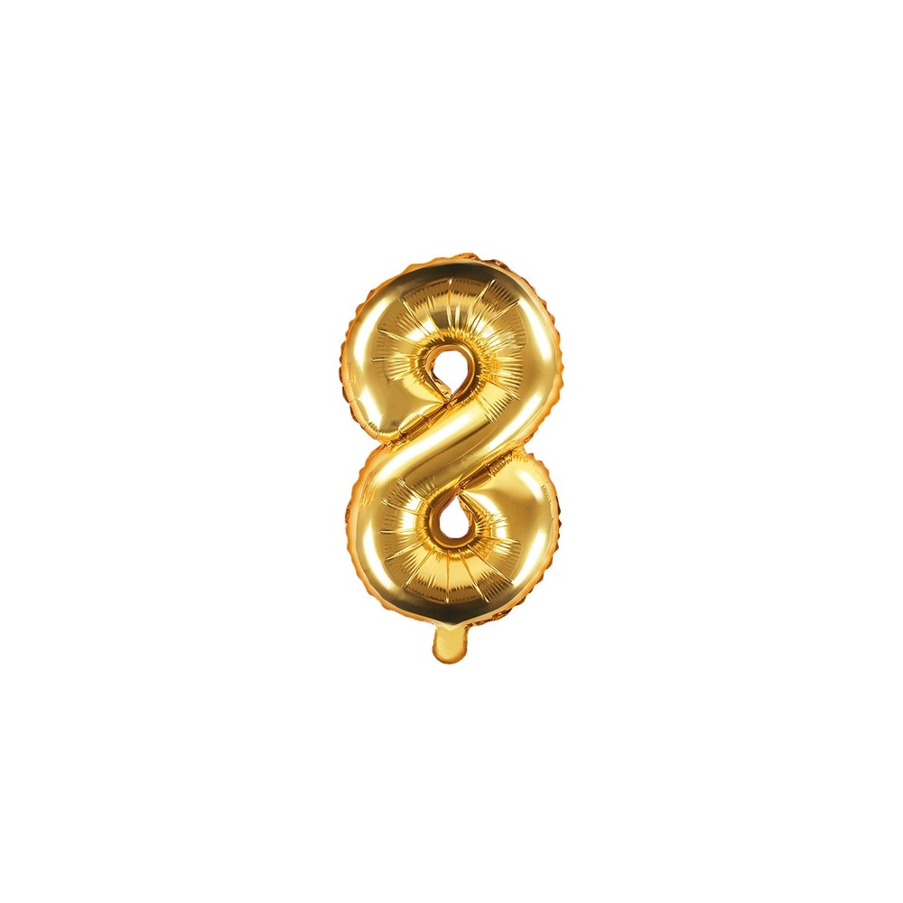 Balon foliowy cyfra 8 - złoty, 35 cm
