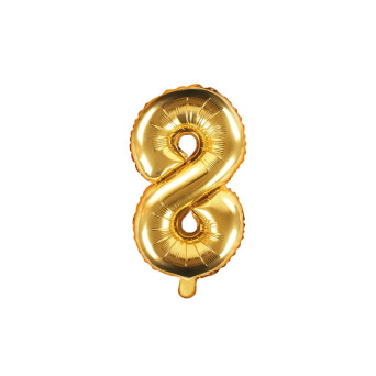 Balon foliowy cyfra 8 - złoty, 35 cm