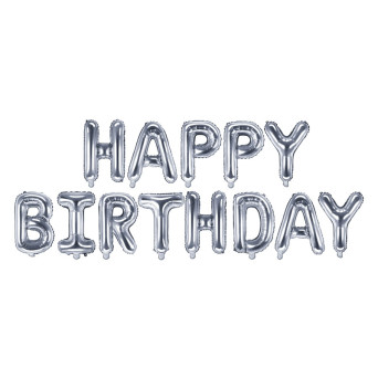 Balon foliowy Happy Birthday - srebrny, 340 x 35 cm
