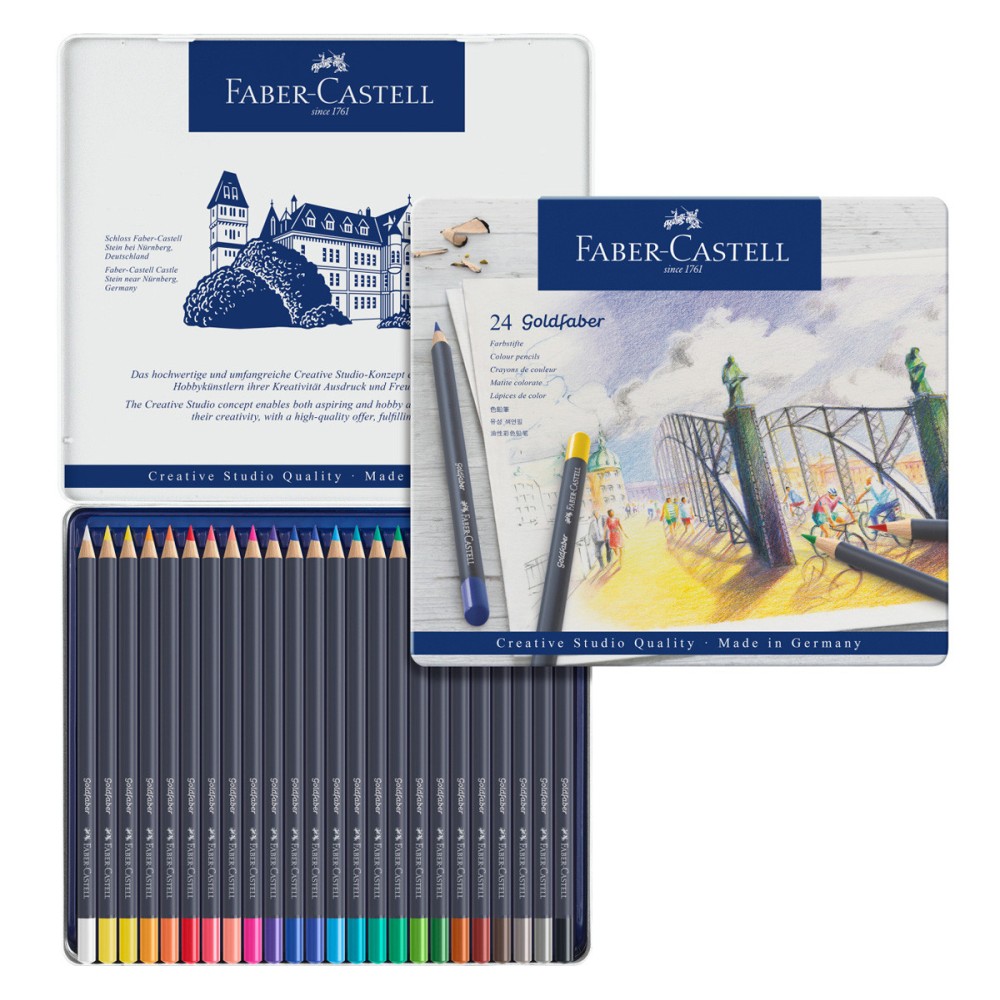 Pencils Goldfaber 24 col. In a metal case - Faber-Castell