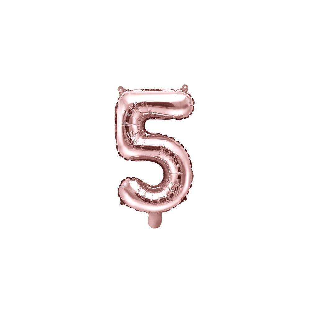 Foil balloon 35 cm number "5", pink gold
