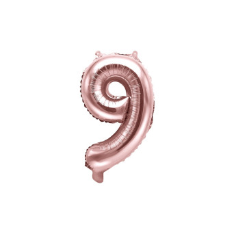 Foil balloon 35 cm number "9", pink gold