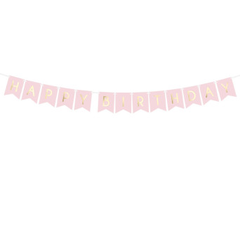 Baner Happy Birthday - jasnoróżowy, 15 x 175 cm