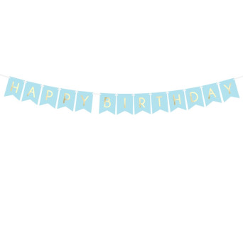 Baner Happy Birthday - jasnoniebieski, 15 x 175 cm